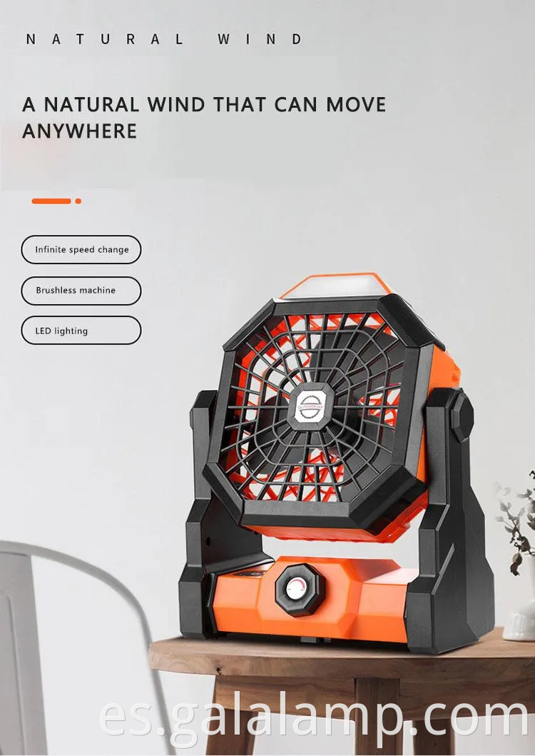 Ventilador de campamento portátil con viento grande y función de carga